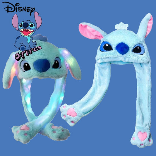 Disney Stitch Plush Hat Lilo and Stitch Glowing Bounce Ears Hat Card Coldproof Decorative Hat Holiday Party Cosplay Props